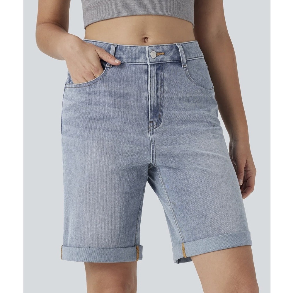 NWT Halara Jean High Waisted 5-pocket Bermuda Shorts 90s Coastal sz L (12-14) - Picture 3 of 7